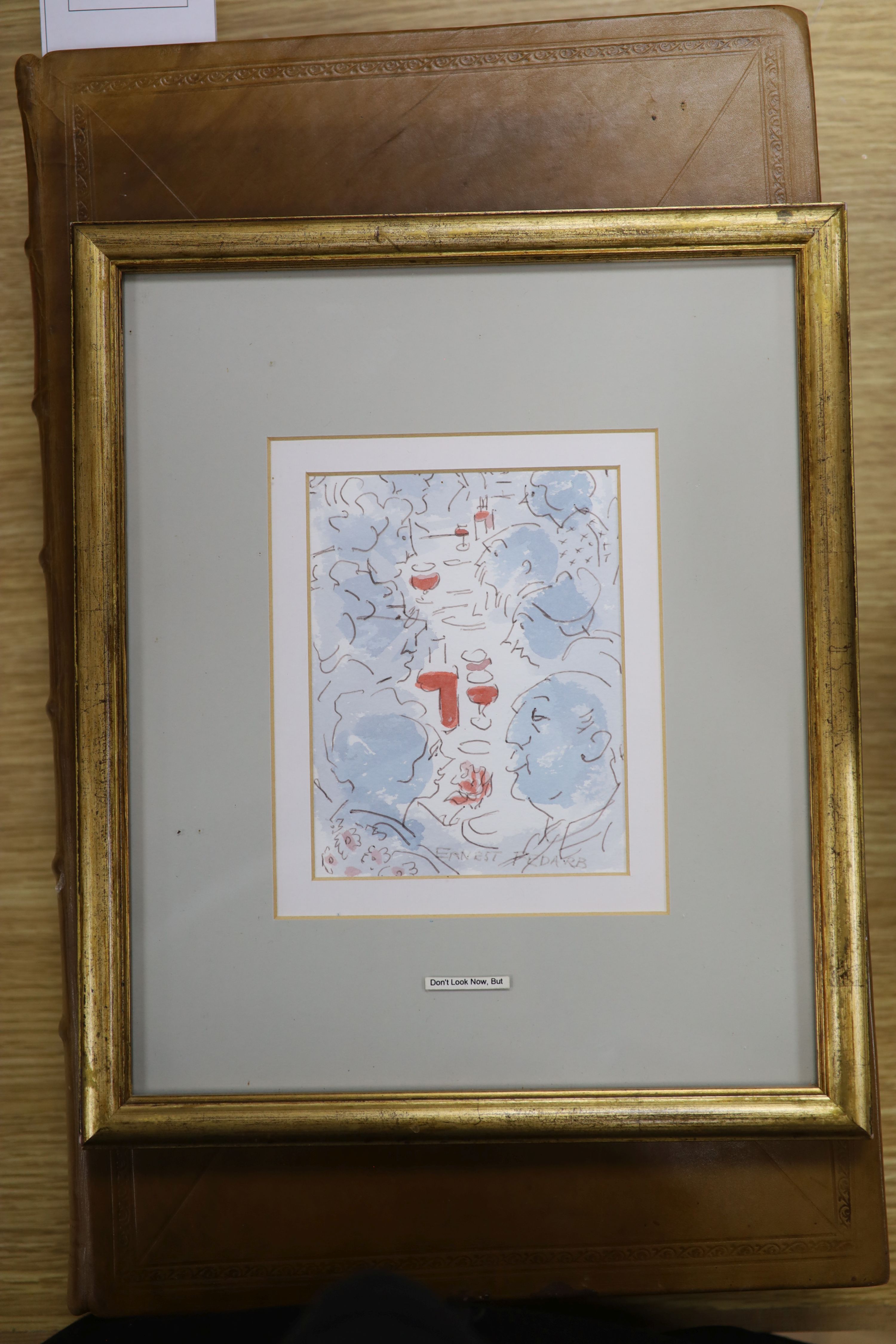 Ernest Fedarb (1905-), watercolour, 'Don't look now, but', signed, 14 x 11cm